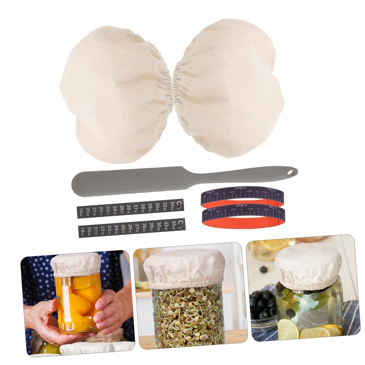Sourdough Starter Jar Kit 24oz Fermentation Jar Replacement Accessories Cloth Cover Date Marking Bands and Thermometer Sticker for Home Baking