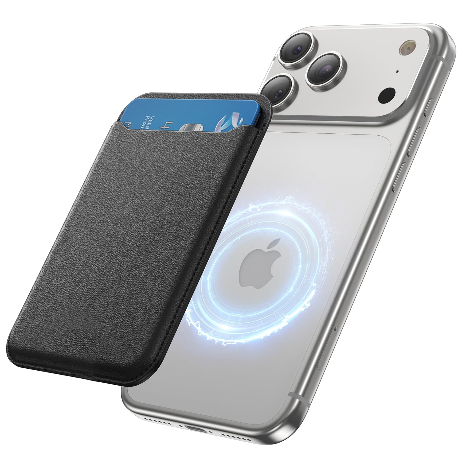 for MagSafe Wallet, 3 Card Holder, Magnetic Slim Phone Wallet for iPhone 17/16/15/14/13/12 Pro Max Plus Air Series,RFID Blocking Vegan Leather, Black