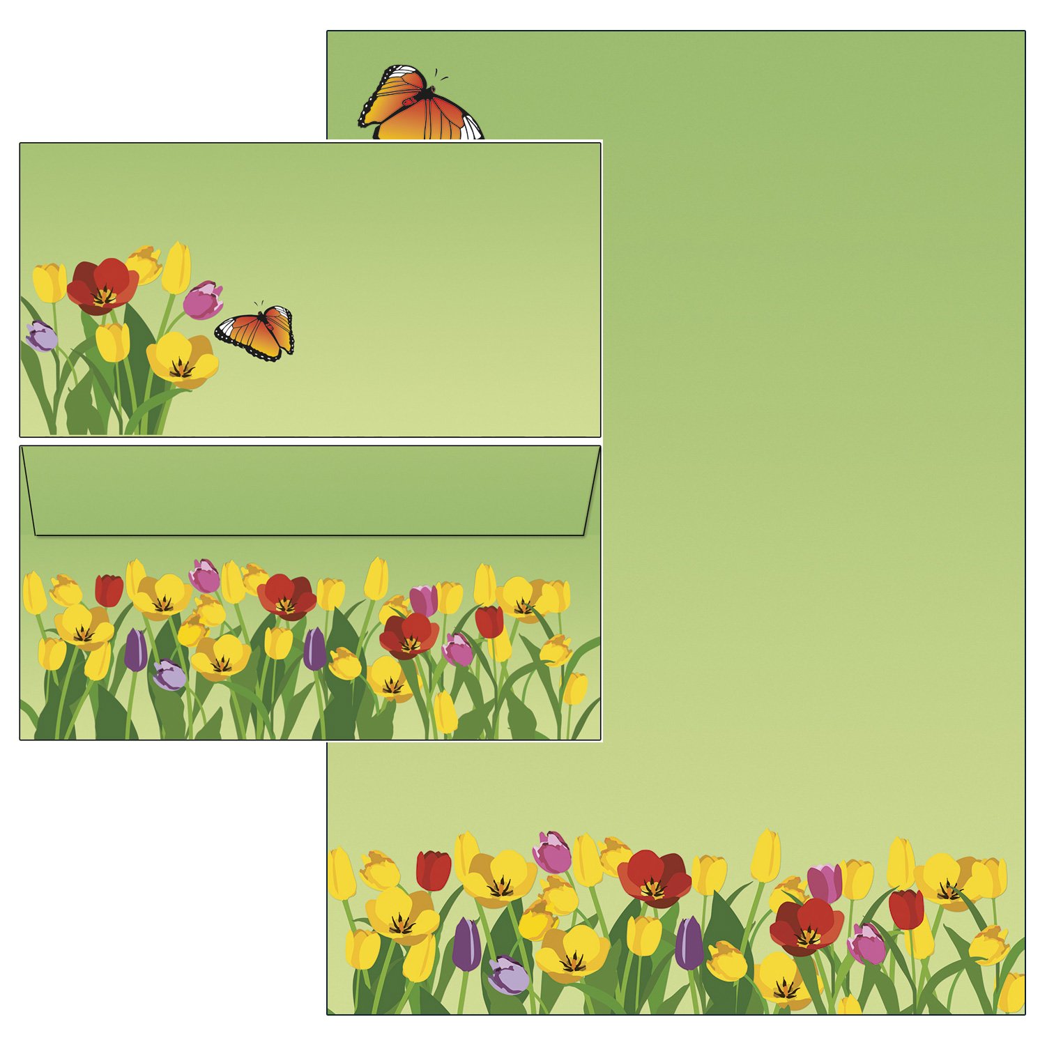 Letter Paper Folder Spring - Colourful Tulip Meadow Set 50 Pieces 25 Sheets Letter Paper + 25 Envelopes DIN Long without Window 5945+6945M