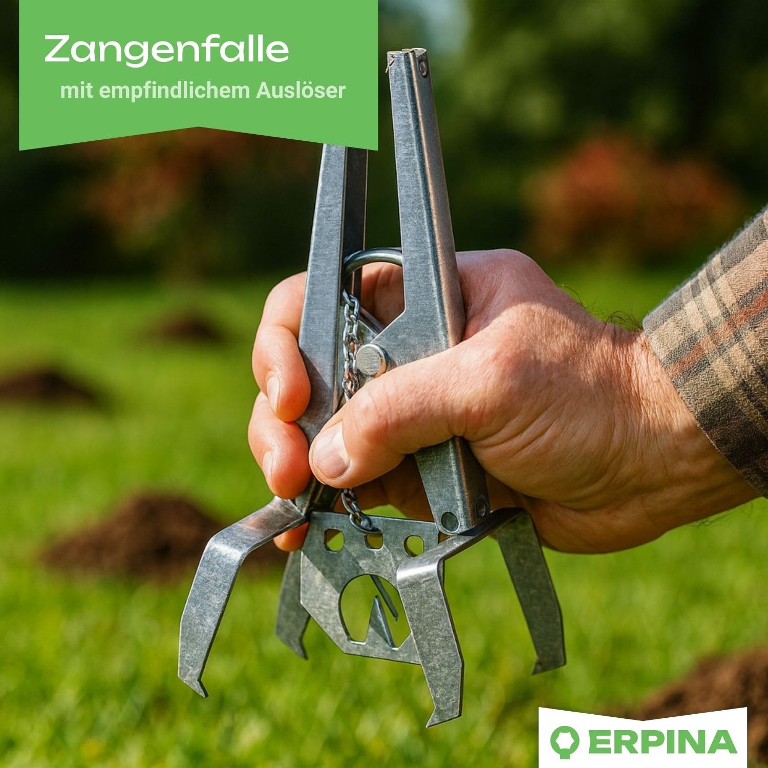 10er Pack Zangenfalle Metall - robuste Bekämpfung mit Stellplättchen und Kette zur einfachen Anwendung und sicheren Wühlmausbekämpfung - langlebig, mehrfach verwendbar, sofort einsatzbereit