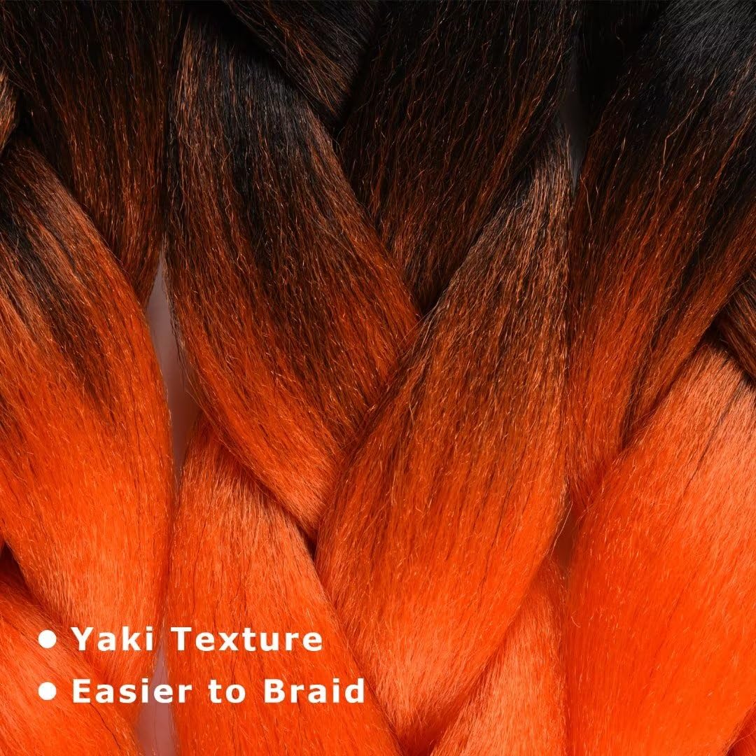 Ombre Black and Orange Hair Extension Amazon.com : Ombre Jumbo Braiding hair synthetic Crochet  main image 3