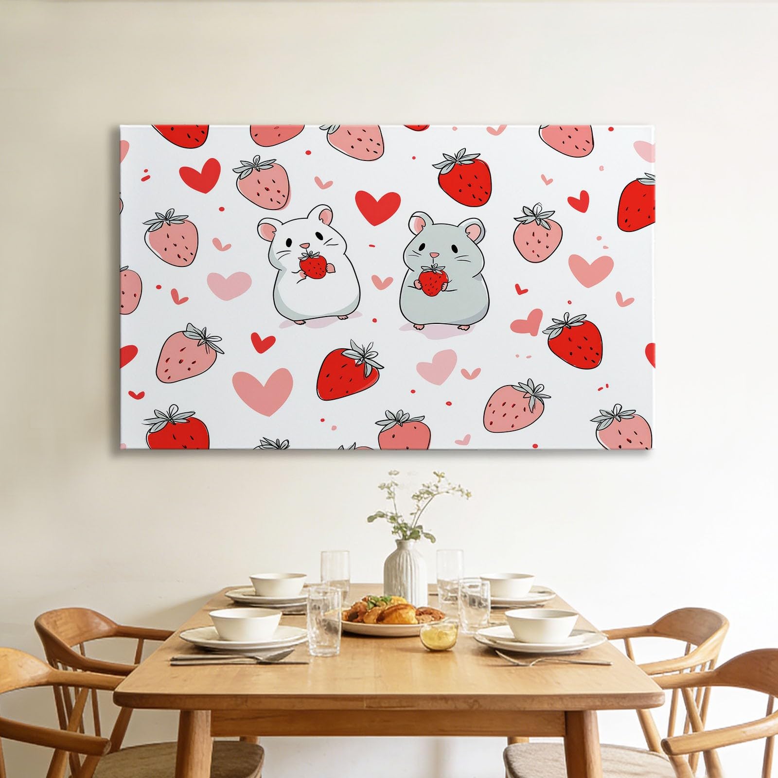 Genérico Obraz z ramą animowany chomik truskawka 90x60cm płótno ścienne 3D, obraz dekoracyjny do salonu sypialni łazienki kuchni korytarza, dekoracja domu