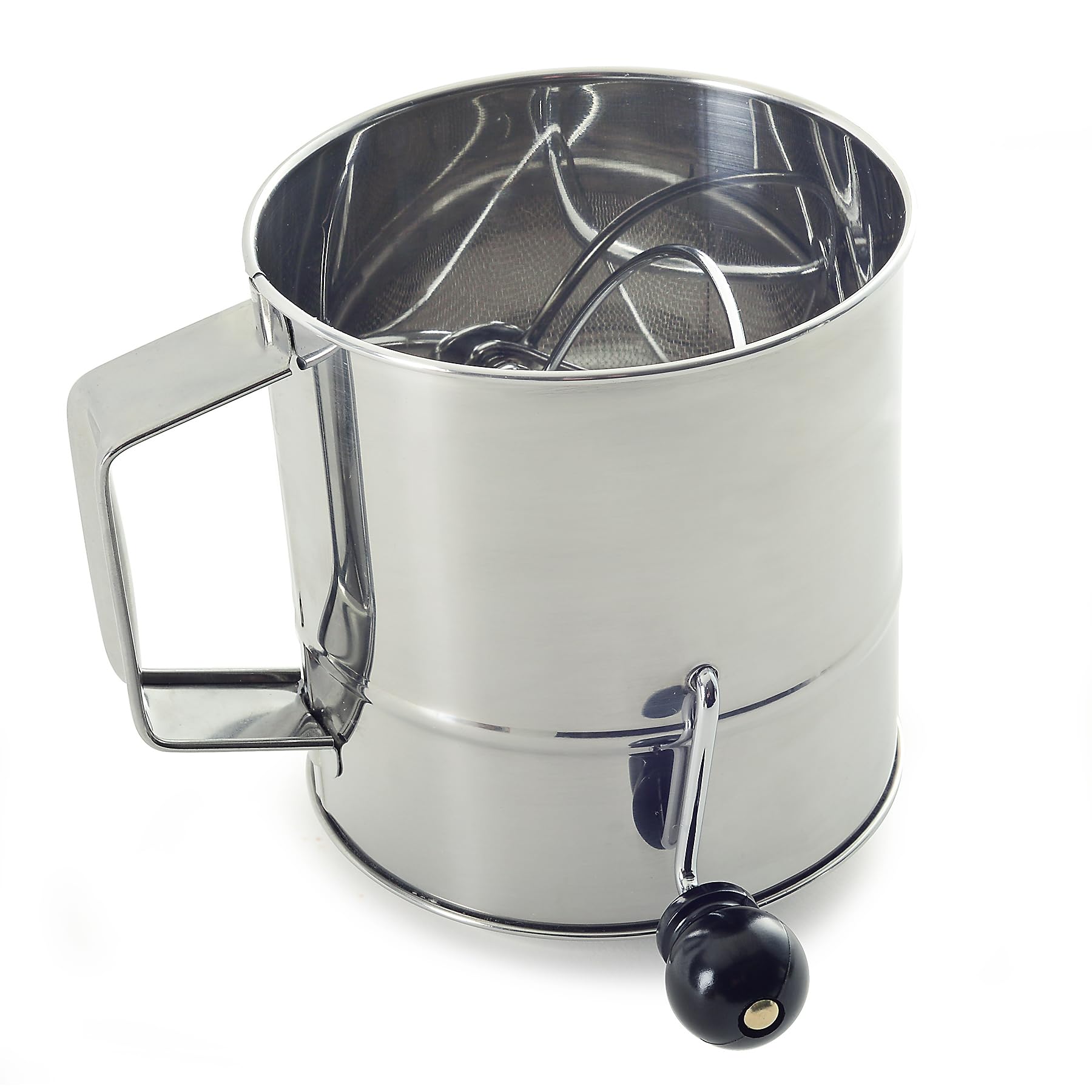 Polished 3-Cup Stainless Steel Hand Crank Sifter