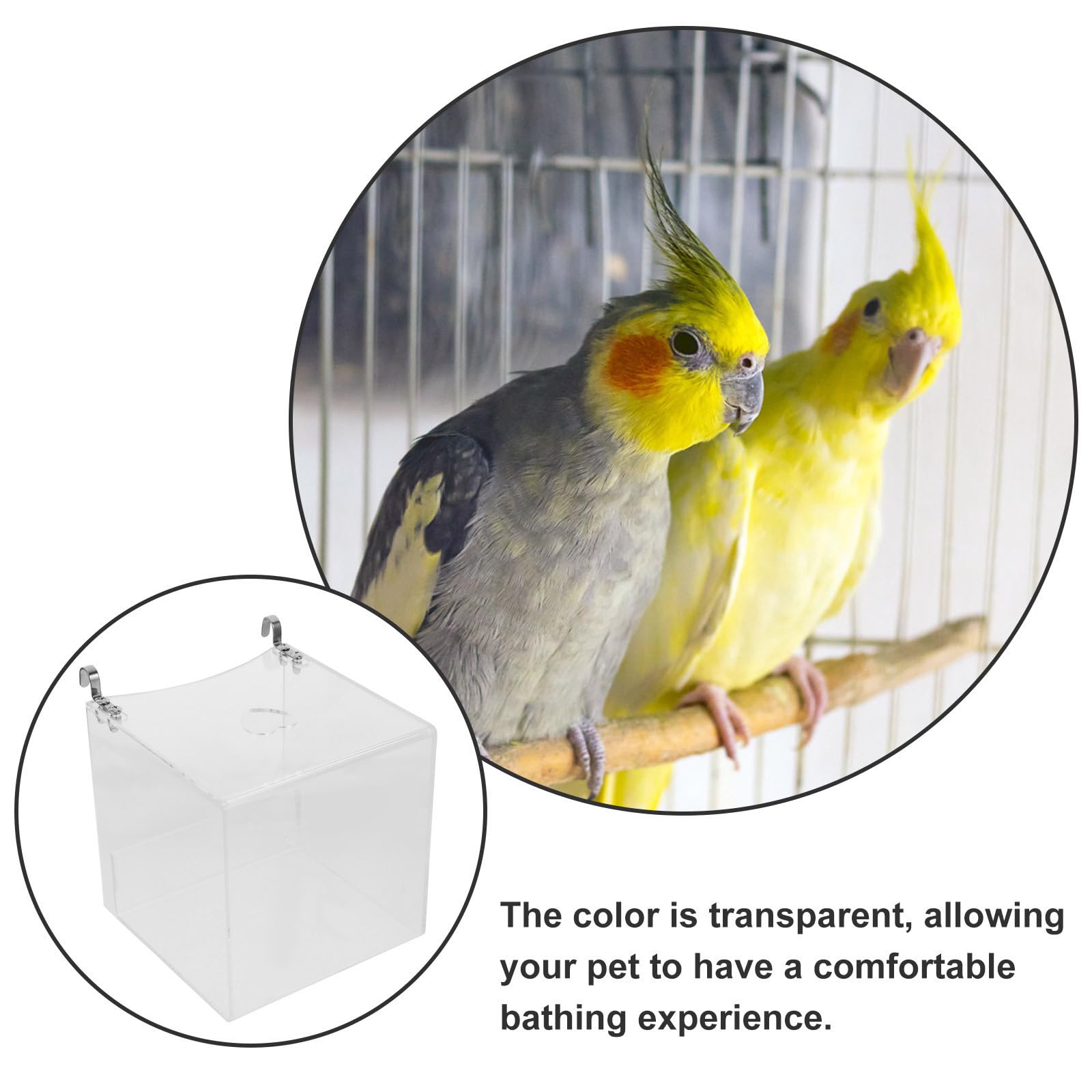 Praktisches Käfigzubehör Transparente Vogelbadewanne aus Acryl zur Hautbefeuchtung und Reinigung für Papageien und Vögel im Vogelkäfig