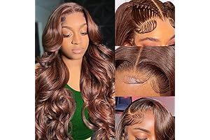 Kocopom 26in Chocolate Brown HD Lace Frontal Wig Human Hair Glueless