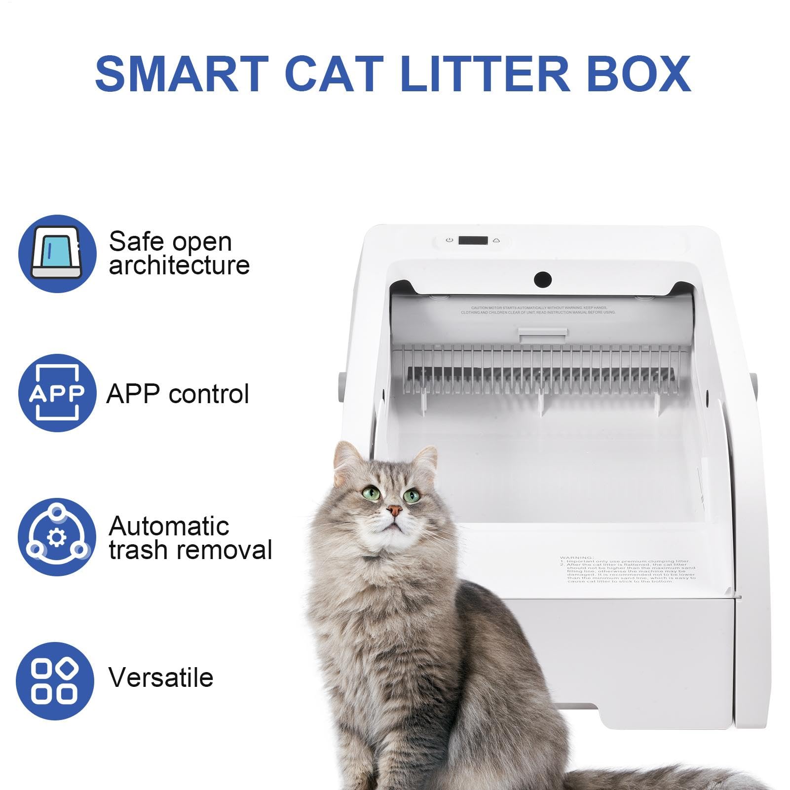 Lettiera con coperchio aperto, lettiera per gatti con pulizia automatica | Toilette per gatti con lettiera aperta,Cassette per gatti di grande capacità Vassoio per lettiera Controllo app Toilette per