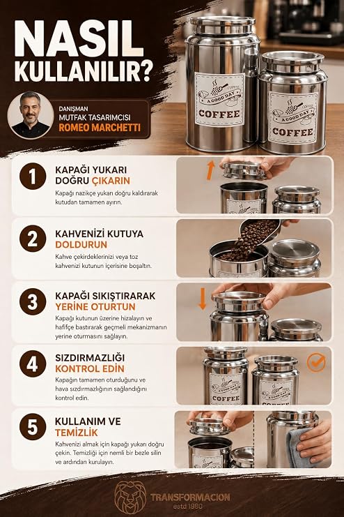 Transformacion Retro Metal Kahve Saklama Kutusu İkili Set - Çelik Hava Sızdırmaz Kapaklı Vintage Kahve Kavanozu Büyük 18x10cm Küçük 13x10cm Mutfak Tezgah Üstü Dekoratif Kahve Köşesi Aksesuarı