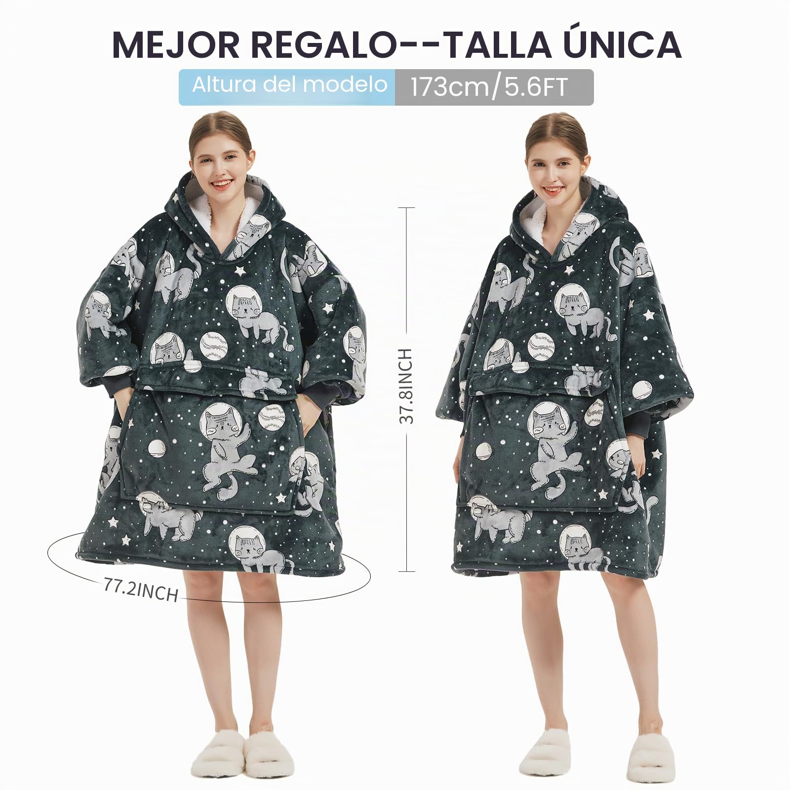 Wenlia Sherpa Hoodie Sudadera Manta para Mujer, Manta Extragrande con Estampado Sherpa con Capucha Gigante de Franela de Invierno para TV, Talla única, Regalo Ideal para niñas