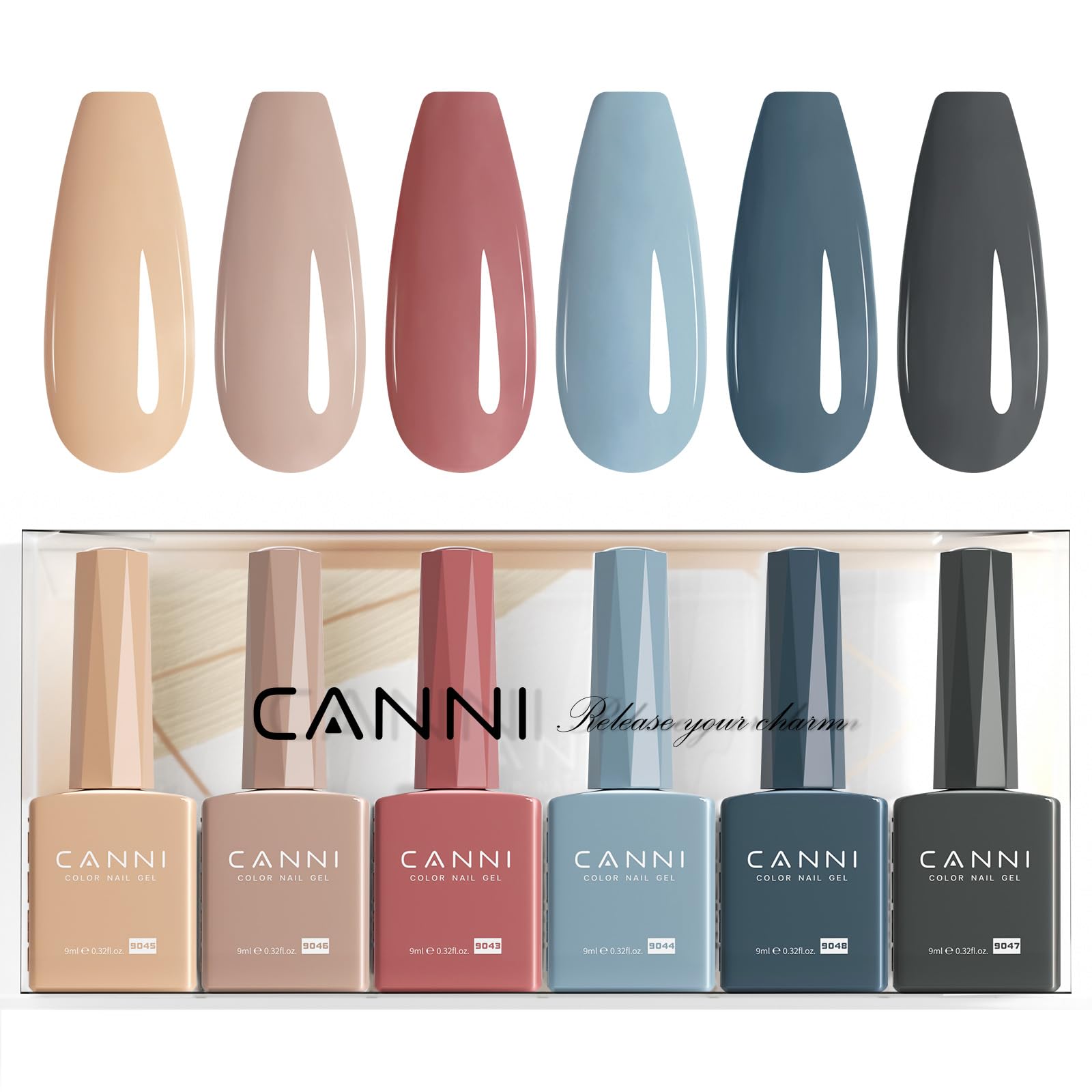 CANNI 6 Colors 9 ML Hema-Free Brown Gel Nail Polish Set, Fall Light Brown Nude Blue Gel Polish Kit, Soak Off LED Nail Gel Manicure Kit DIY at Home