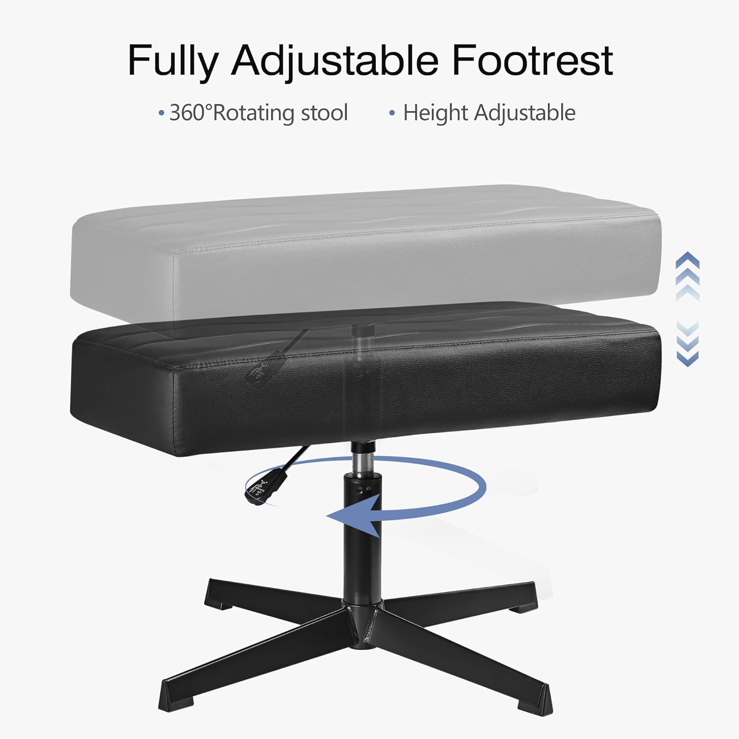 VECELO Under Desk Footrest, PU Ergonomic Foot Rest with Comfort Padding, Height Adjustable for Relieving Leg Pain, Stiffness, Black - Image 4