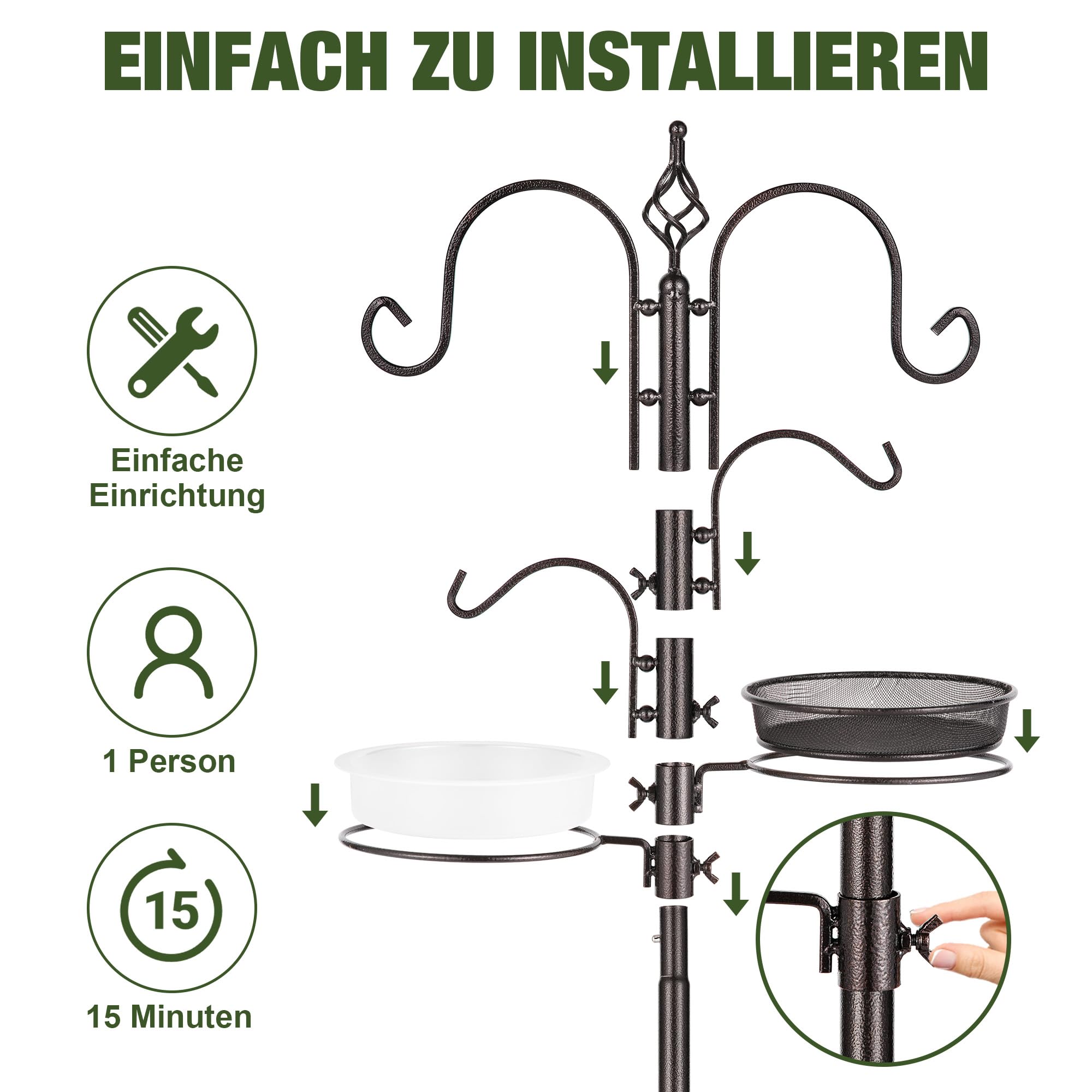 Urban Deco Vogelfütterungsstation Kit Wildvogelfutter Spender Hängeset Multi Feeder zum Aufhängen mit Metall Suet Fütterungsstation Vogelbad um Wildvögel anzulocken
