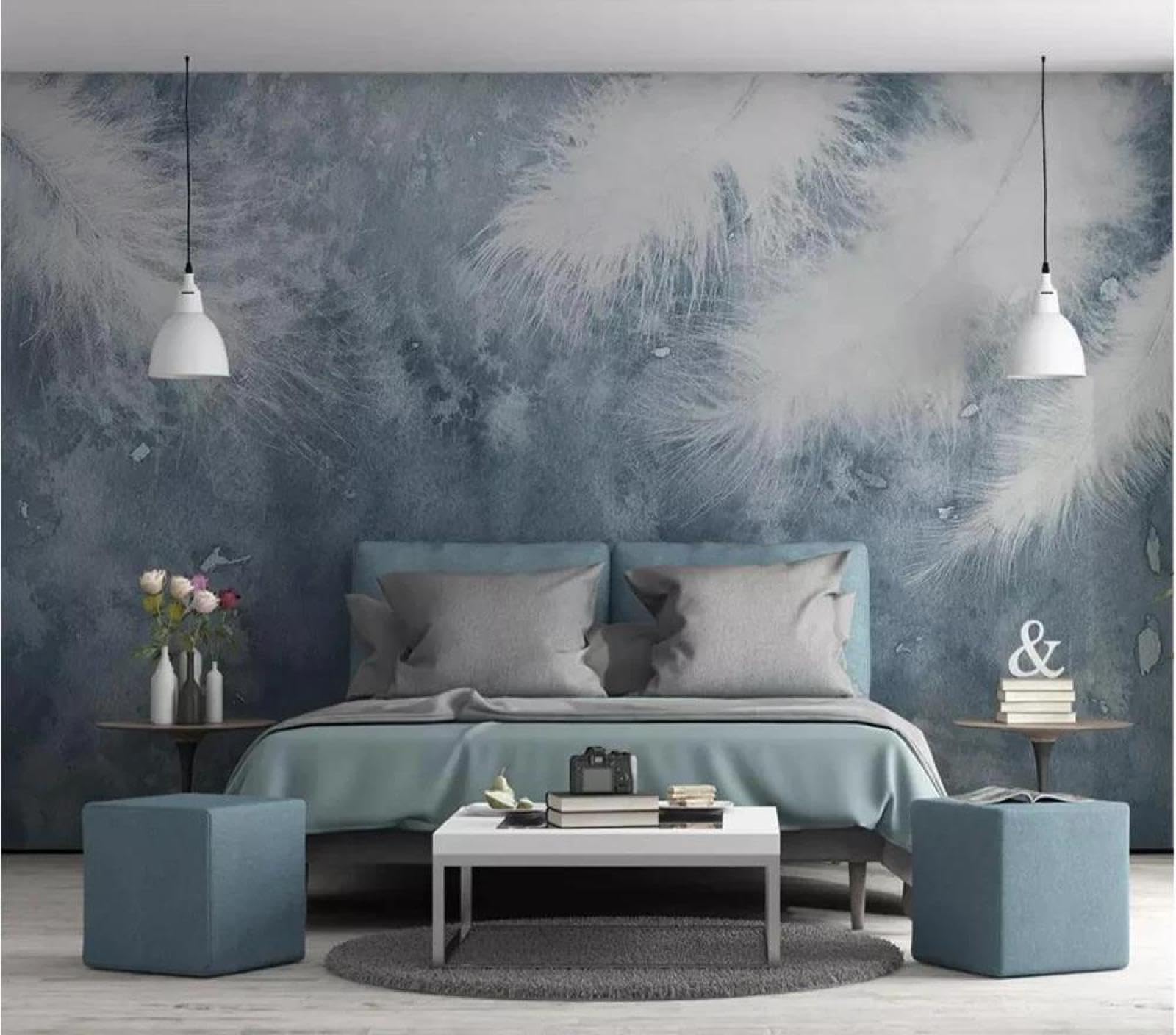 Papier peint mural 3d bleu ILIYA en relief pour grand salon