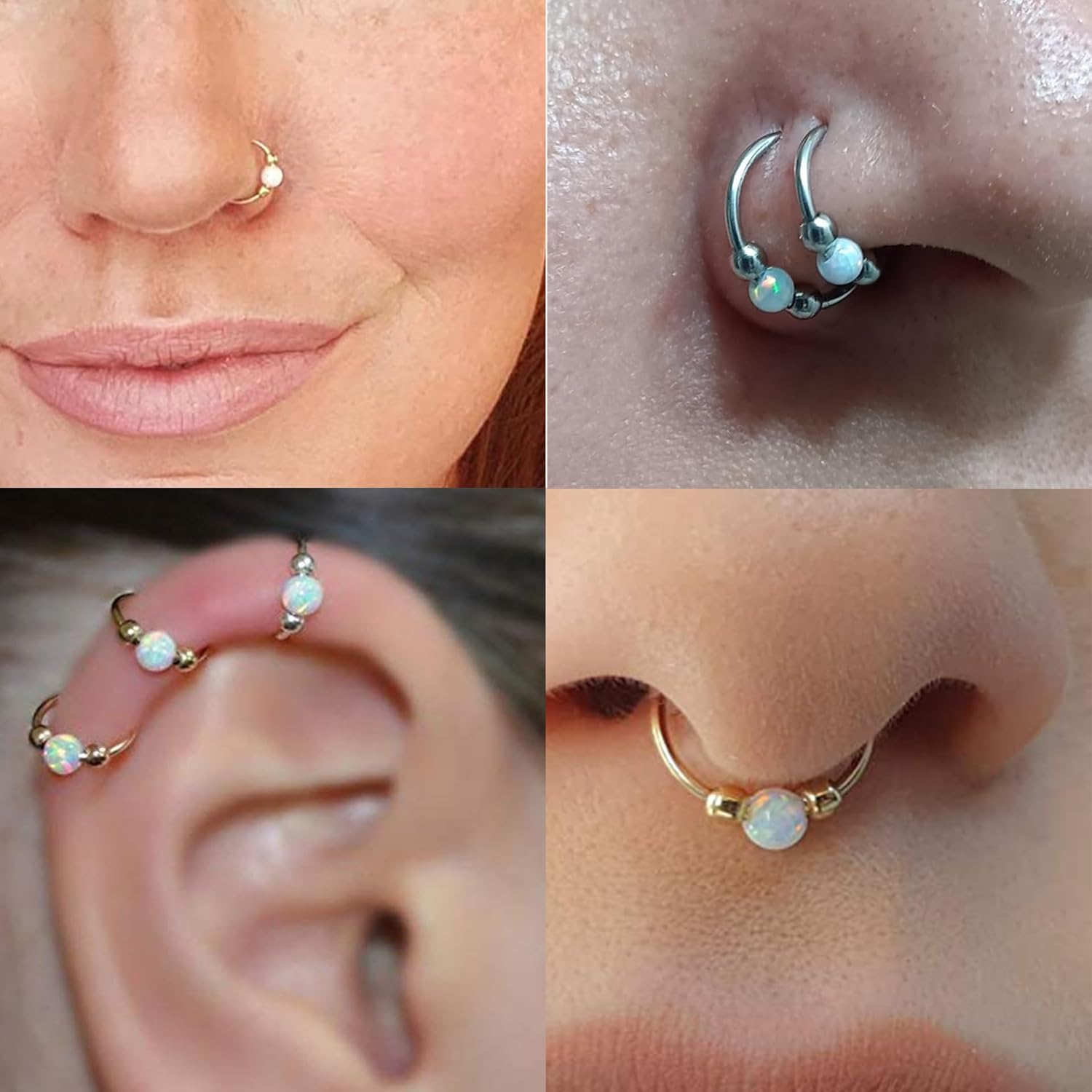 MODRSA Silver Cartilage Earrings for Women Helix Piercing Jewelry Opal Hoop Earring Small Tragus Helix Cartilage Hoop Second Hole Earrings for Women Septum Ring 18g Horseshoe Nose Ring Hoops 8mm - Image 6