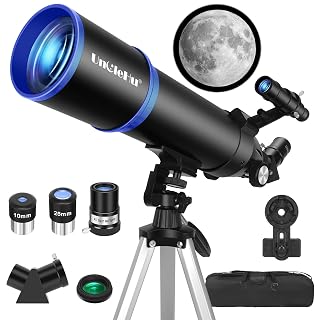 Télescope d'astronomie pour enfants&adultes débutants, 24x-180x, télescope réfracteur astronomique professionnel 80mm d'ouverture/600mm, télescope de voyage portable pour observation terrestre&lunaire - Amazon product rated Grade A