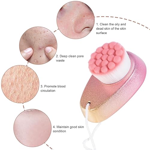 Miniatura 3 de Ooloveminso - Cepillo de limpieza facial 2 en 1, cepillo de limpieza profunda para poros exfoliantes faciales, cepillo de limpieza profunda de