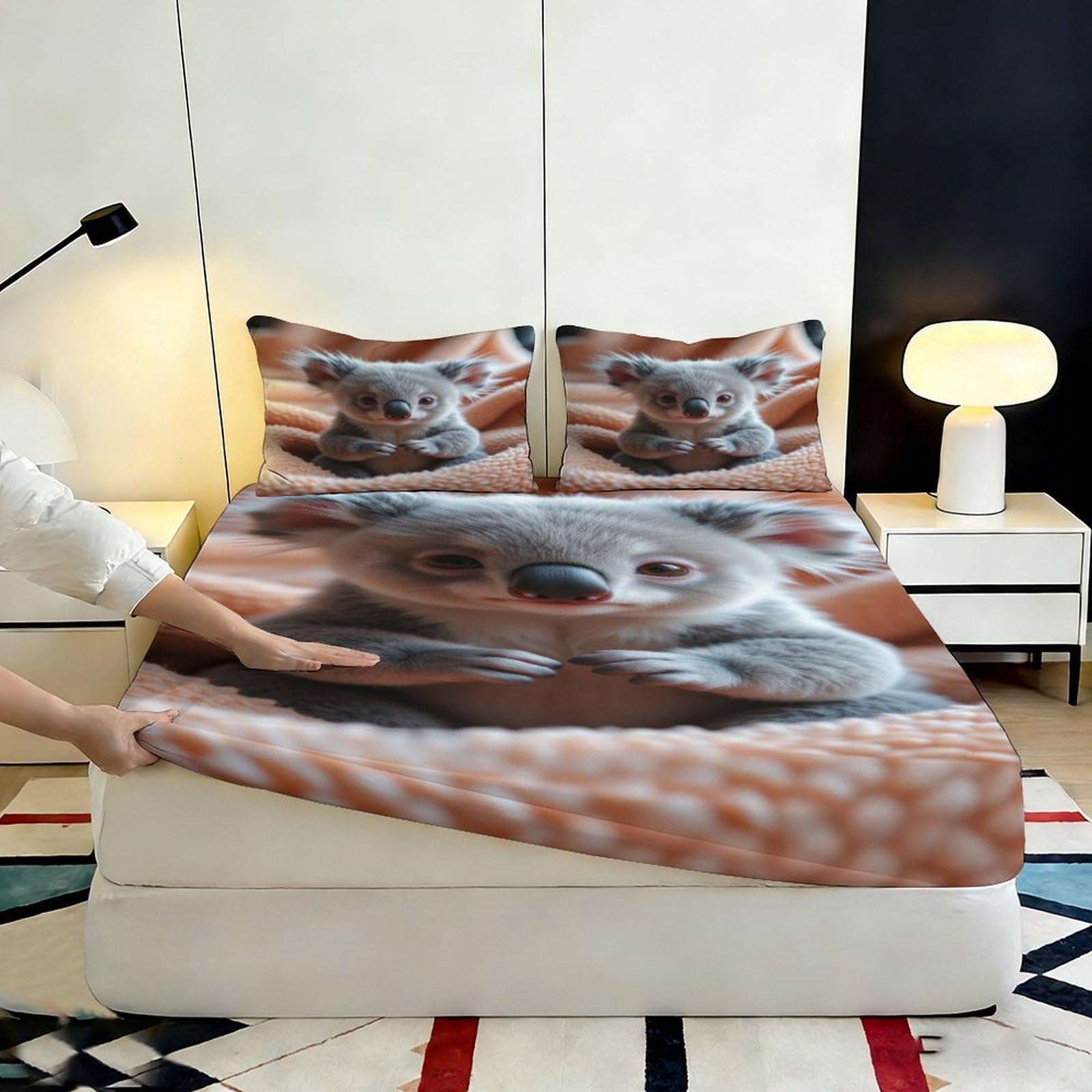 Lenzuolo con stampa 3D Koala, in microfibra, antiscivolo, decorazione per la casa | superficie morbida, coprimaterasso, facile da pulire, utilizzabile tutto l'anno, traspirante, lavabile, 160 x 200 x 25 cm