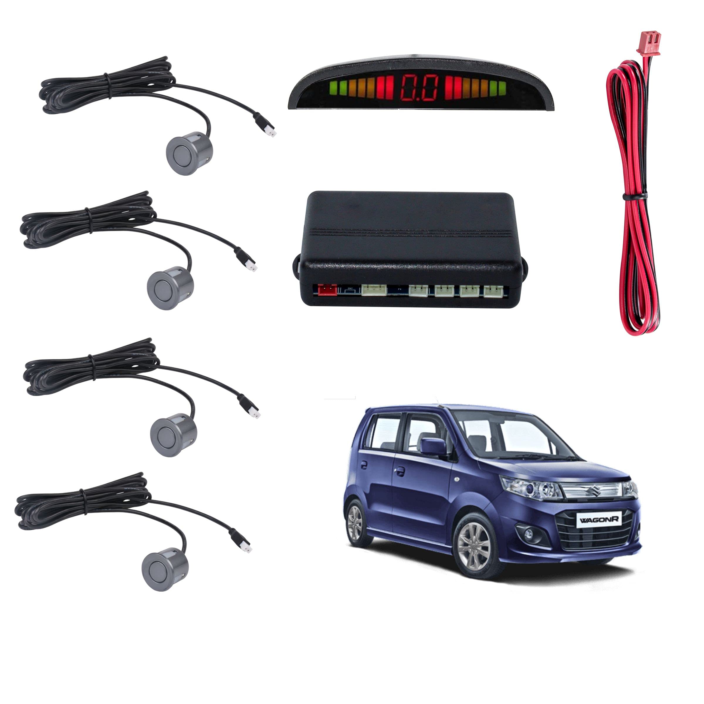 Car Reverse Parking Sensor with LED Display 4 Sensor Reverse Parking Auto Radar Detectors For Maruti Suzuki Wagon R EV (Silver)-picture-19