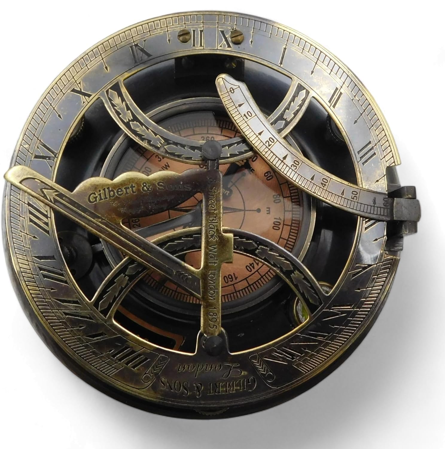 Brass Sundial Compass Hand Made Fully Functional Sundial Compass Engraved Brass Compass Sundial Clock 5 inches Large-picture-46