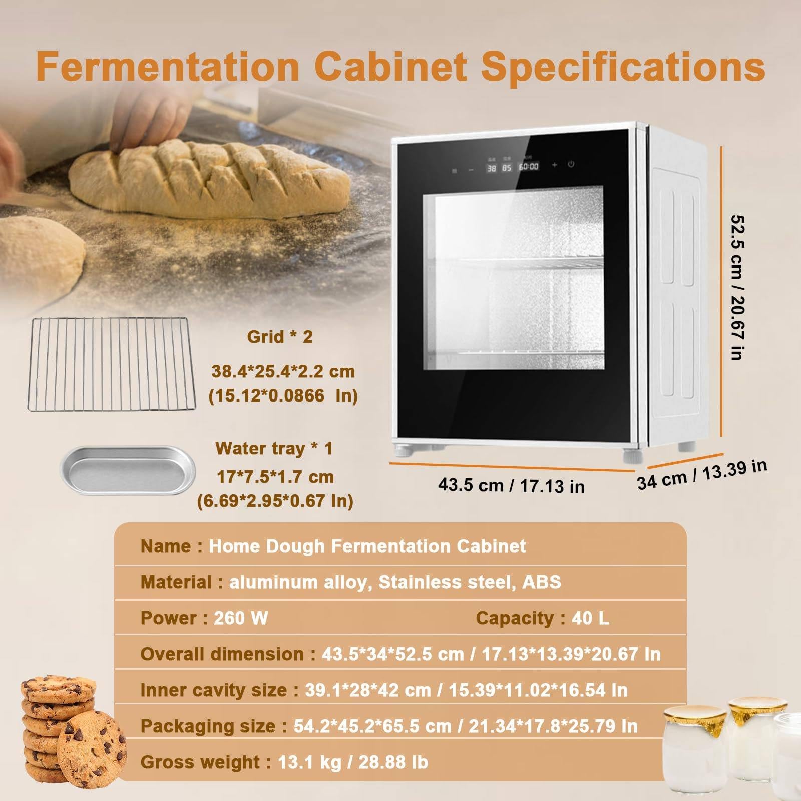 Machine de Fermentation de Pâte 40 L, Contrôle Humidité et Température, Température Réglable 20-50°C, Fermentation Uniforme