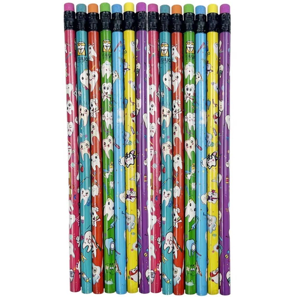 Luxylei As Shown 50Pcs Cartoon Pencils With Erasers,Cartoon Tooth Pattern Pencils Wooden Pencils Children's Drawing Pencils For School Stationery Party Reward Supplies