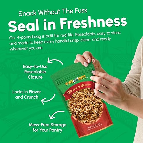 Miniatura 5 de Nueces crudas de California 4 libras paquete resellable frescas sin cáscara mitades secas naturales y trozos picados para aperitivos niños hornear