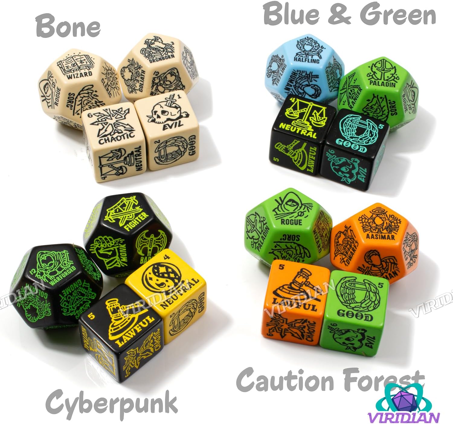 DND Character Generator Dice | Set (4) Jumbo Dice | Create Character/NPC Alignment, Class, Species/Race Randomization | Dungeons and Dragons Dungeon and Game Masters (DM/GM) (Bone)
