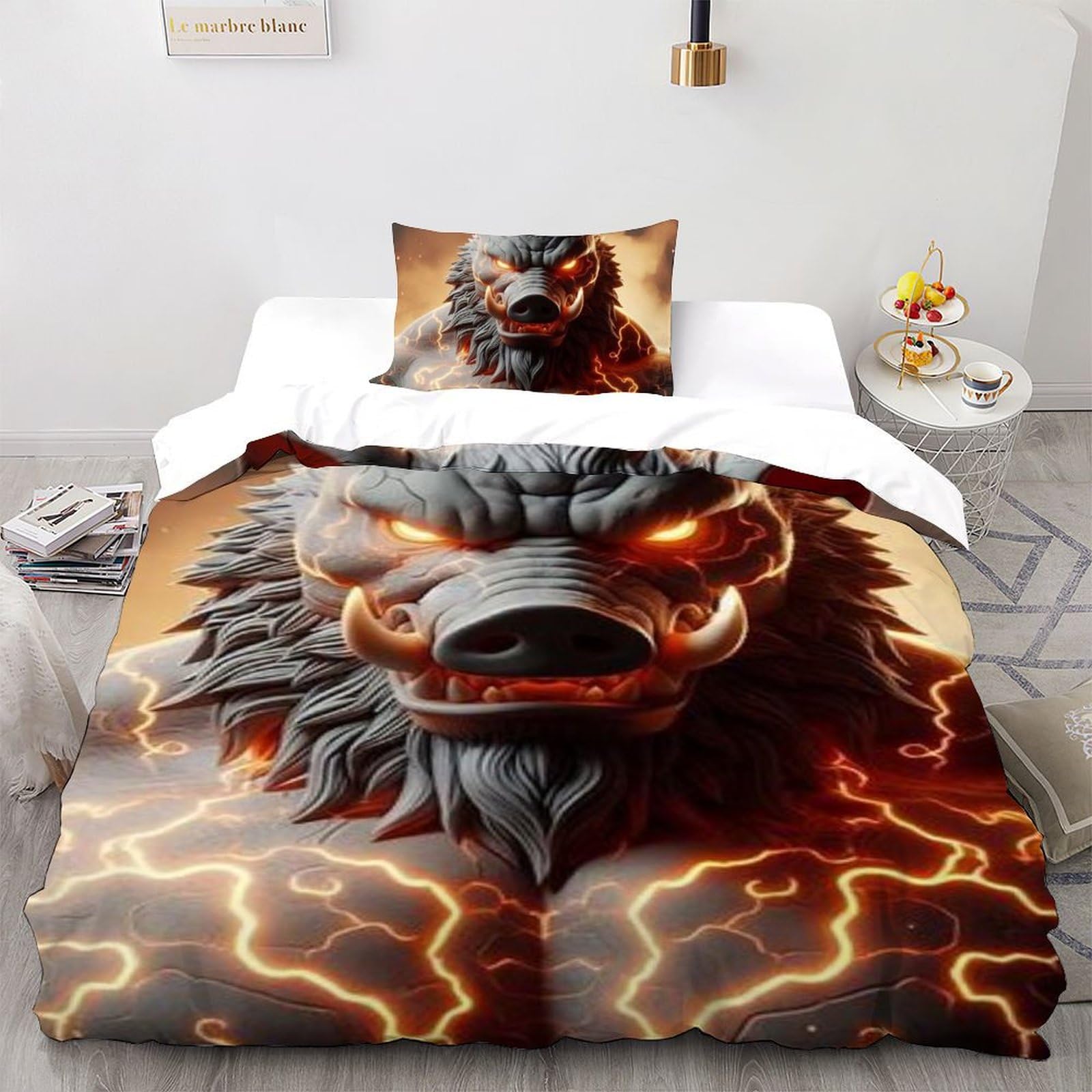 Housse de couette sanglier 135x200cm microfibre facile à laver pour lit enfant single