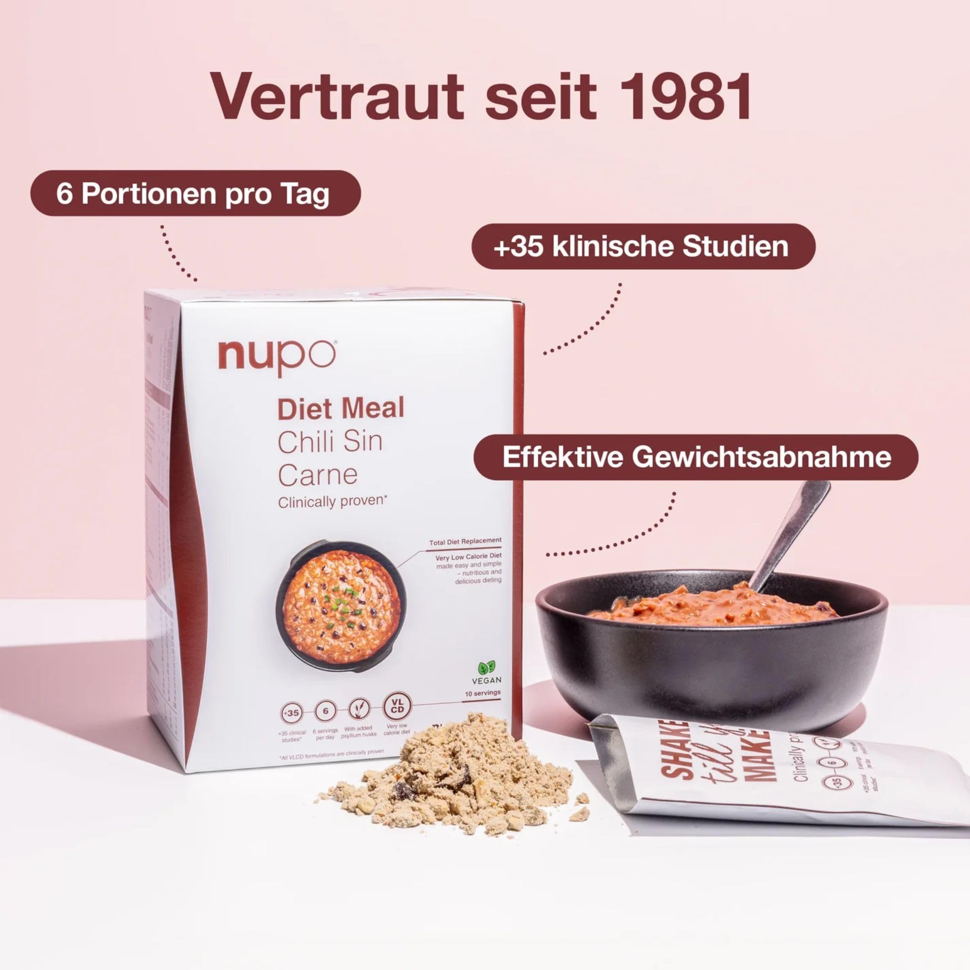 NUPO® Diet Meal Replacement extreme [Chili sin Carne - 10 Portionen] - Kalorienarme Ernährung, glutenfrei & GMO frei - Vollwertige Mahlzeitersatz abnehmen - Food replacement - Nahrungsersatz abnehmen