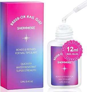 12ML 0.42Oz Super Strong Nail Glue for Press On Nails Acrylic Nail Tip, Long Lasting Nail Bond Brush On Nail Glue Gel for Fake Nails False Nails Tips Broken Nails Travel Friendly Safety Non-Toxic