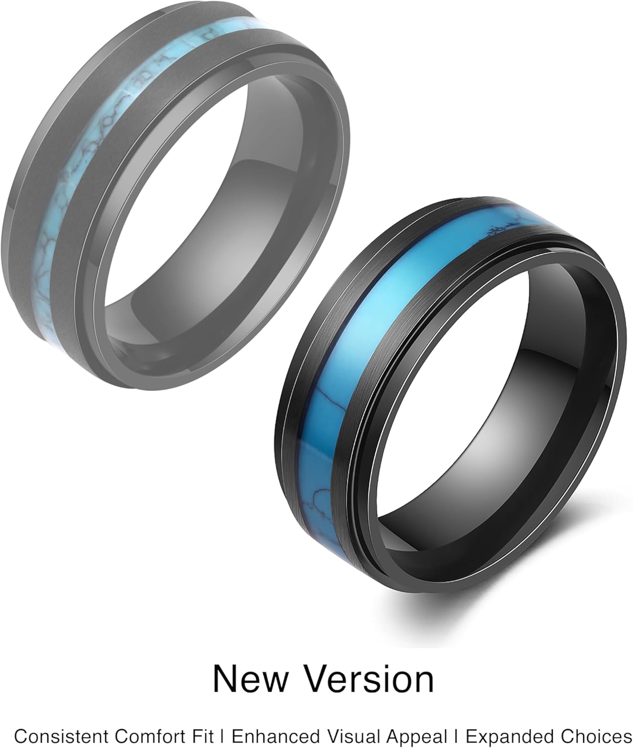 LerchPhi 8MM Mens Wedding Band Black Zirconium Ring KOA Wood Inlay Stepped Edge Unisex Promise Ring for Him and Her