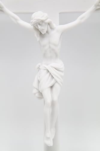 Miniatura 3 de Crucifijo de pared de 10 pulgadas con cruz de Jesús de piedra blanca Corpus Estatua italiana Escultura Colección Vittoria Made in Italy.