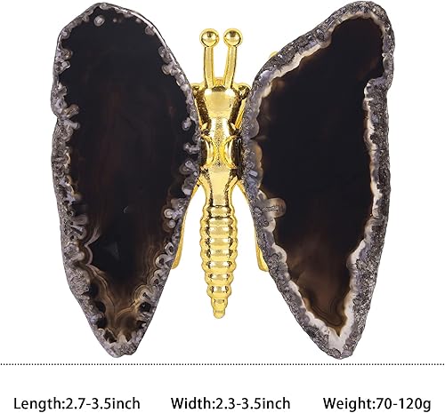 Miniatura 8 de Amogeeli Figura de mariposa de ágata de cristal, decoración del hogar, geoda curativa ágata de piedra de mariposa para fiesta de boda, amarillo