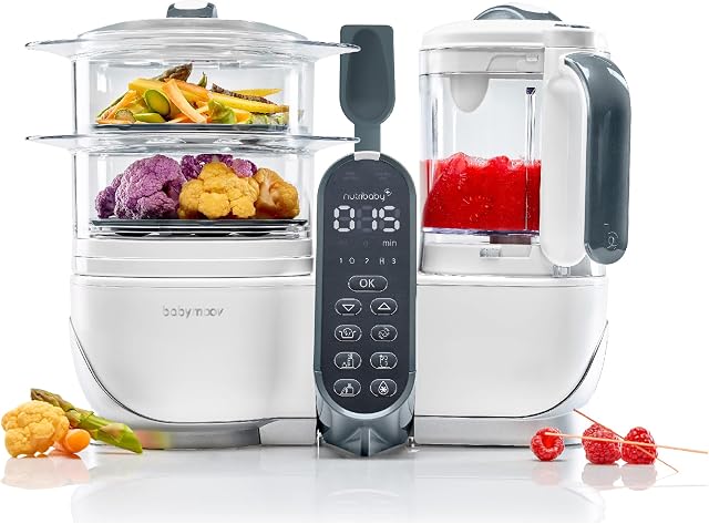 Babymoov Nutribaby Plus 6 in 1 Baby Food Maker, baby food blender and steamer, food processor for weaning, warmer, defroster, steriliser, nutritionist approved