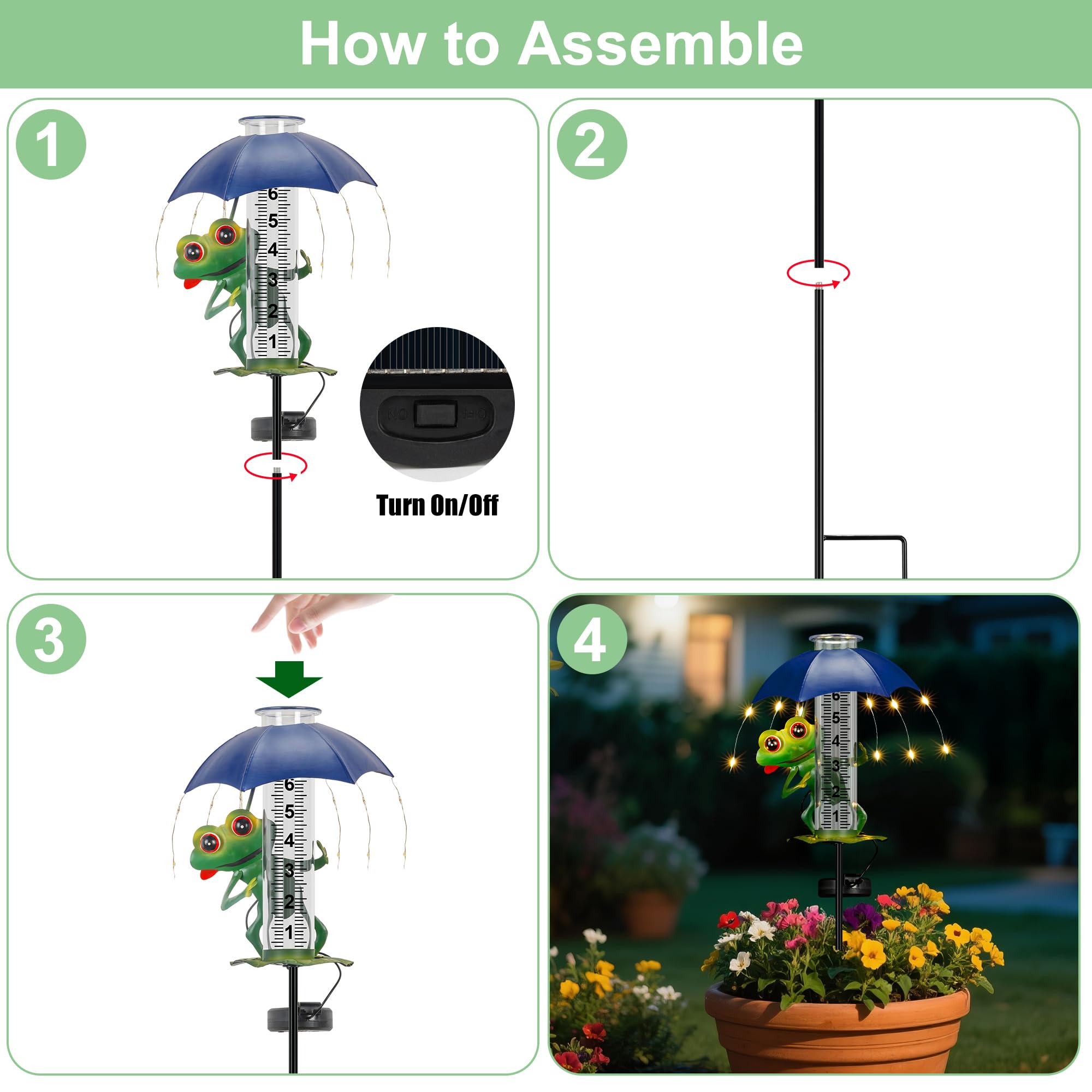 Regenmesser für den Außenbereich, Frosch, dekorative Regenmesser mit LED-Solarleuchten, Hofdekoration, Regenmesser im Freien, beste Bewertung, Gartenstatuen, Frosch-Geschenke für Frauen