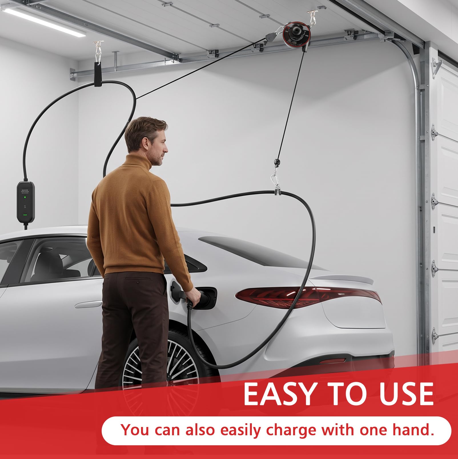 Wallbox - Supporto per cavi retrattile automatico, avvolgicavo automatico per cavi di ricarica di veicoli elettrici, sistema di sospensione automatico per auto elettriche (montaggio a soffitto e a