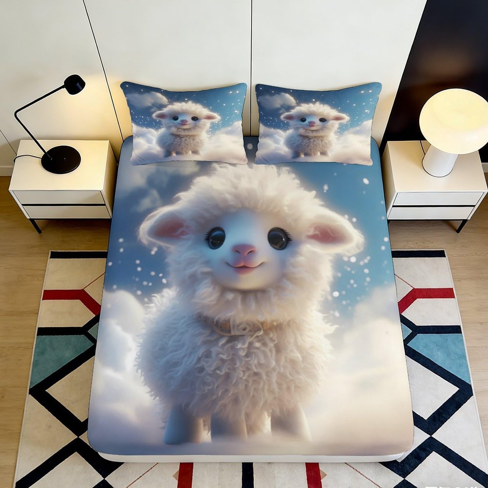 3D Printed Snowy Owl Fitted Sheet Microfiber Non-Slip Deep Pocket Forest Bedroom Mattress Fitted Cover Washable 180x200x25cm