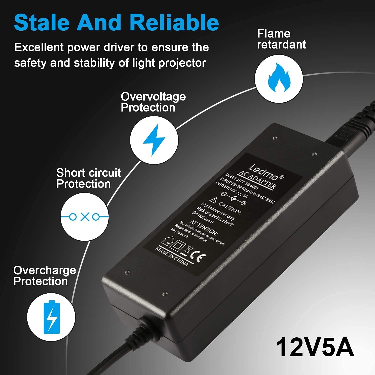 ledmo 3 Stücke 12V 5A Netzteil Adapter, AC 100-240V bis DC 12 Volt 5 Amp 60W Stromversorgung für LED Lichtstreifen Monitore Fernseher DVD TVs Verstärker Kamerasystem- Euro Stecker 5,5 * 2,5/2,1mm