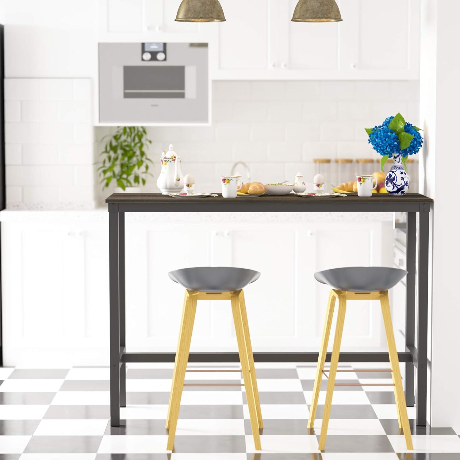 Teraves Bar Table with Solid Metal Frame,Counter Height Table Kitchen Bar Table for Dining Room,Living Room (55.11", Black Oak) : Home & Kitchen