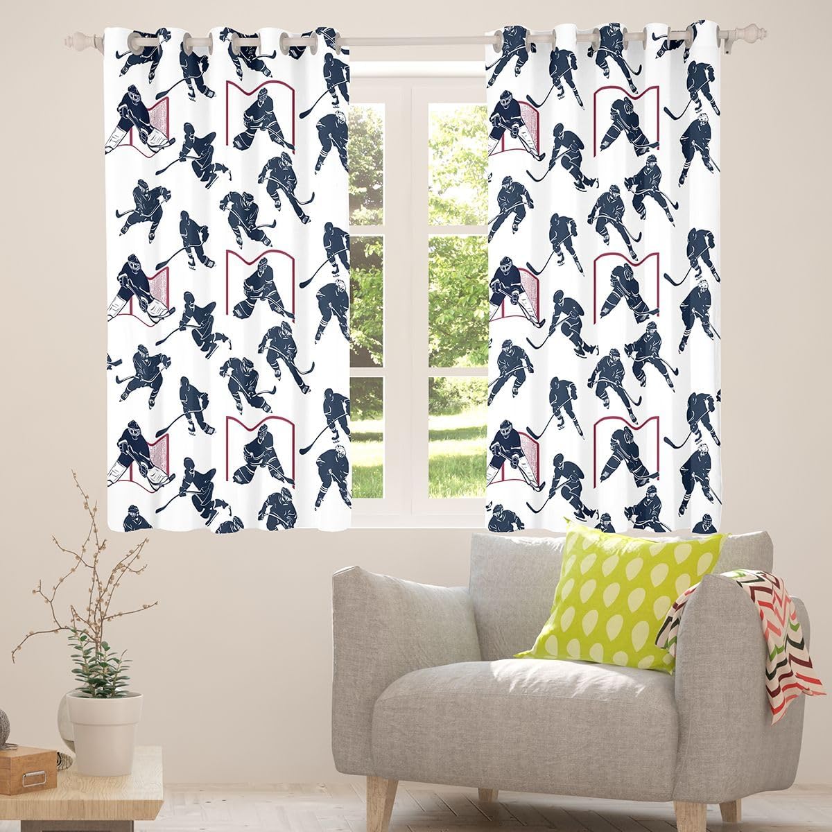 Feelyou Ice Hockey Window Curtains for Bedroom Living Room Sports Event Pattern Window Treatments for Kids Boys Girls Hockey Player Curtains Winter Sports Hockey Window Drapes 38W X 54L,2 Panels