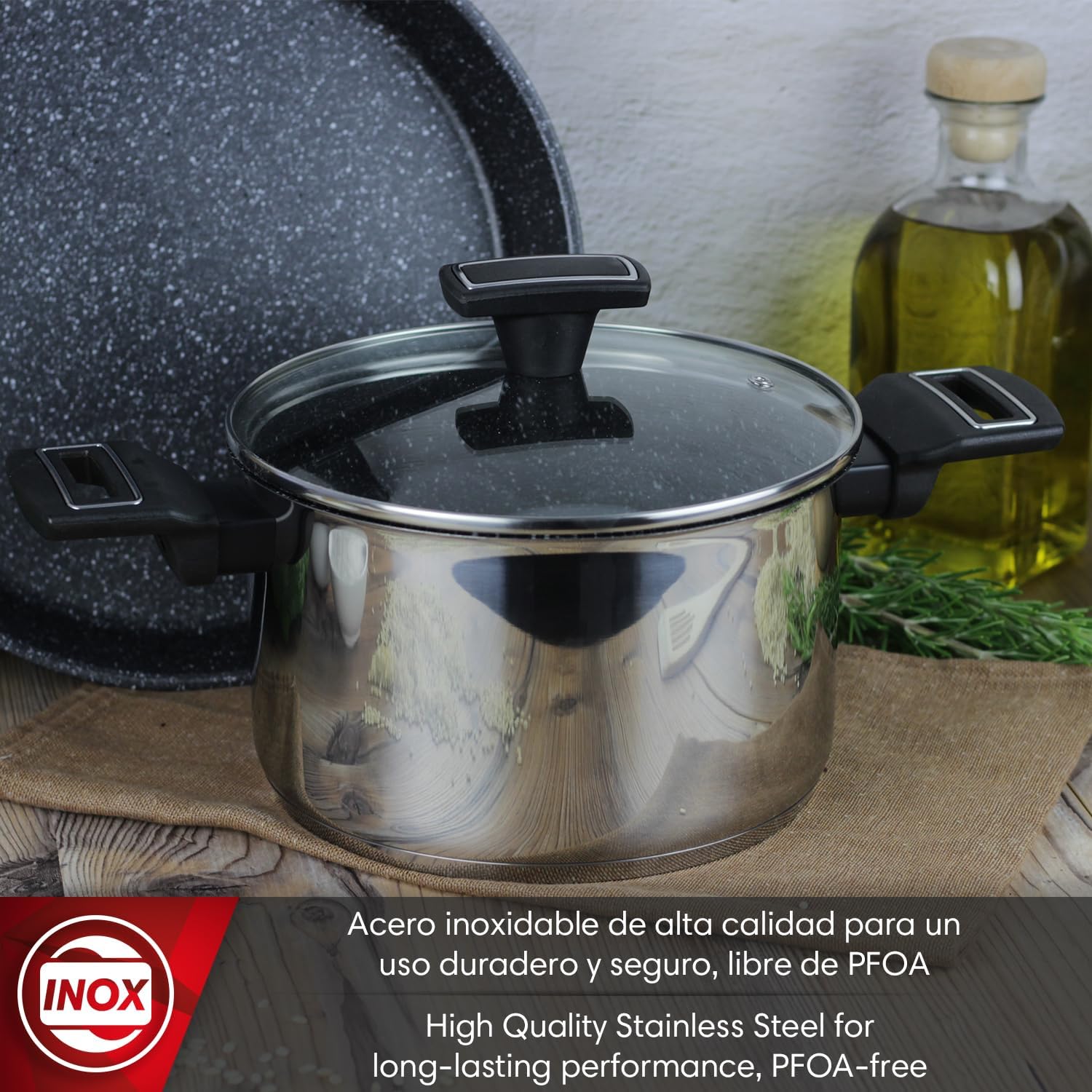 Magefesa Onix 20cm 18/10 Stainless Steel Triple Layer Non-Stick Saucepan for All Hob Types Modern Design Mirror Polished Exterior Induction