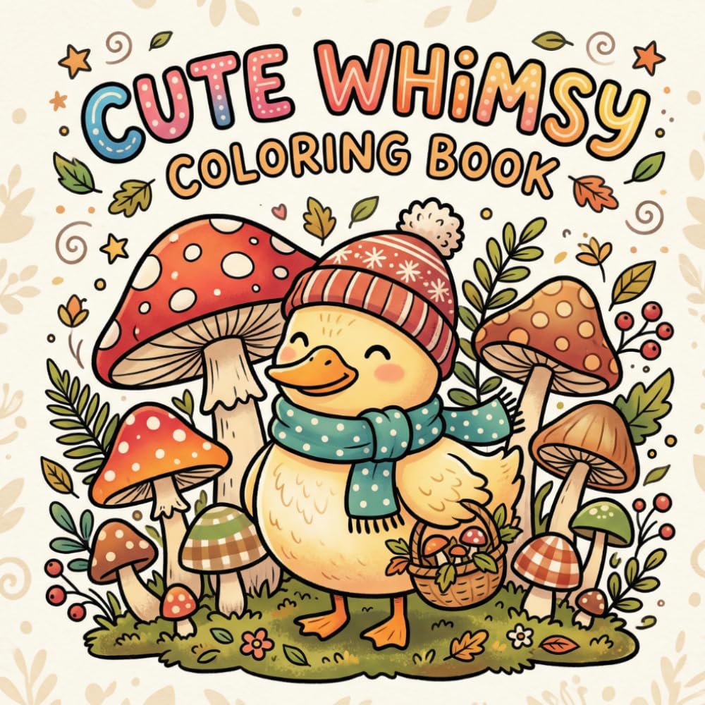 Cute Whimsy Coloring Book: 30 Cozy Bold and Easy Cottagecore Animal Coloring Pages for Stress Relief