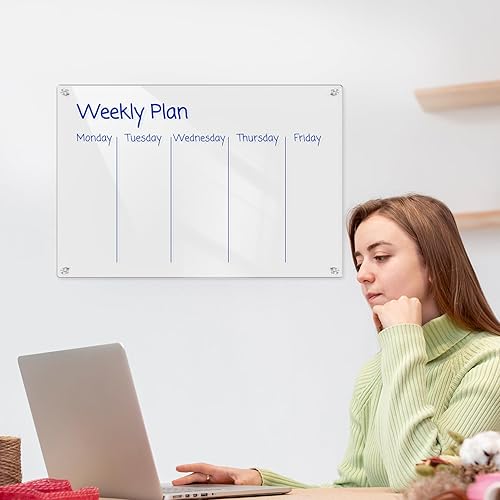 Miniatura 7 de TIANSE Pizarra acrílica de borrado en seco de 24 x 18 pulgadas, tablero de borrado en seco flotante para paredes de oficina, escuela y hogar, 3