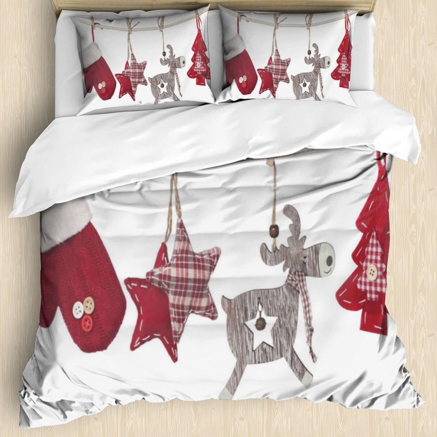 Christmas Theme 3 Pieces Duvet Covers King Size，Bedding Retro Items on