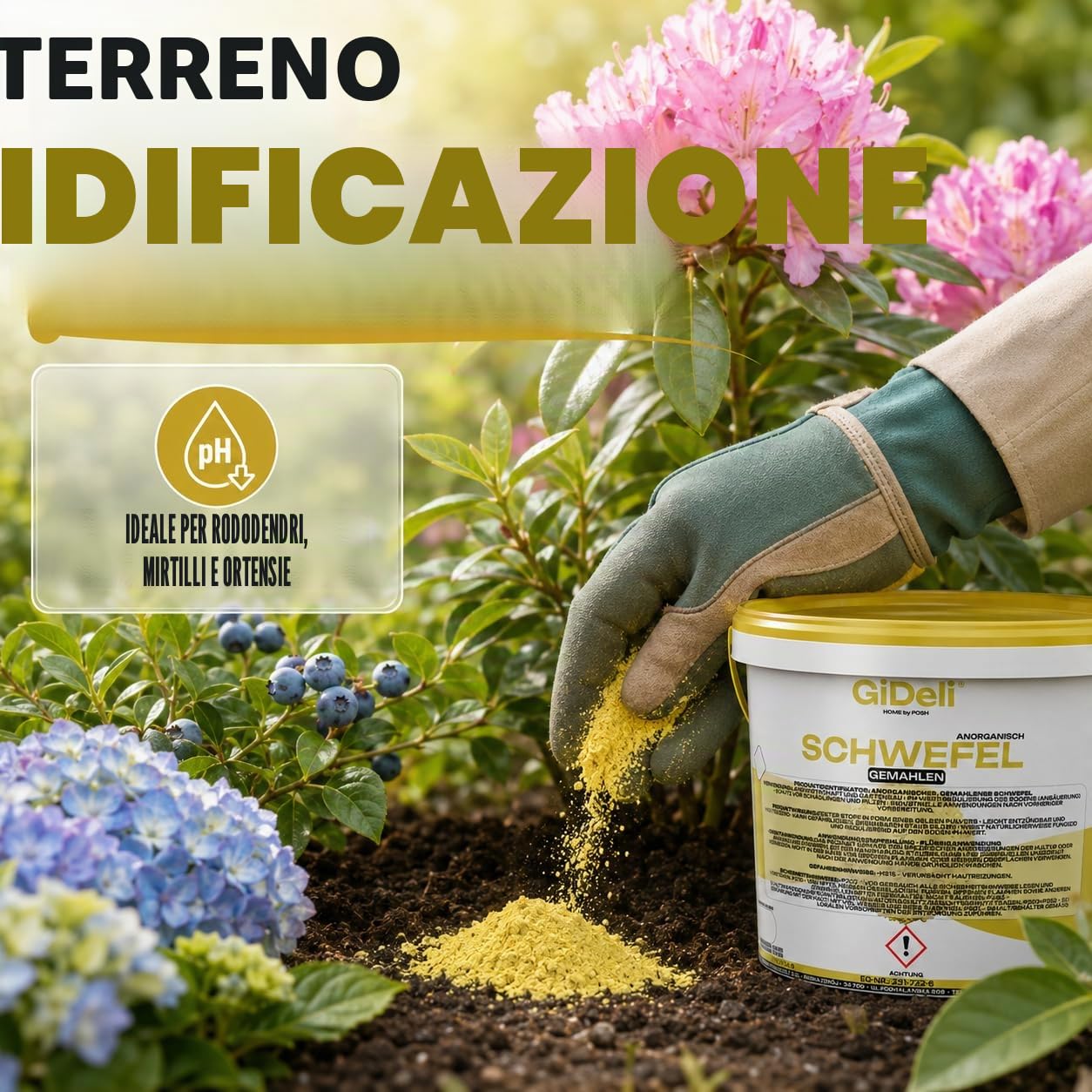 GiDeli Zolfo in polvere 5 kg inorganico 99,9% fine per l'industria cosmetica per la cura del suolo, piante zolfo nel secchio