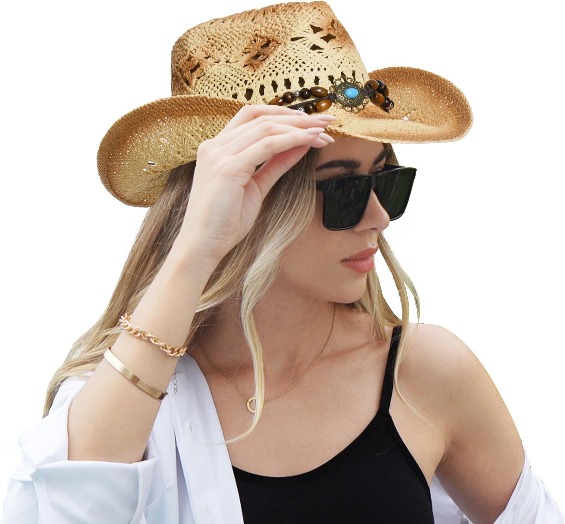 Men & Women's Straw Cowboy Hats Cowgirl Woven Sun Hats Western Cowboy Hats for Men