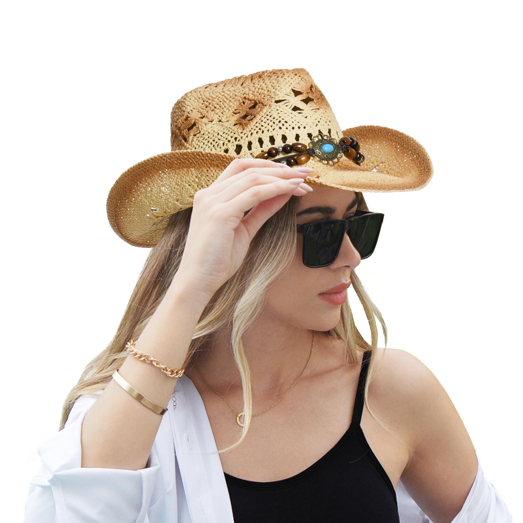 Men & Women's Straw Cowboy Hats Cowgirl Woven Sun Hats Western Cowboy Hats for Men