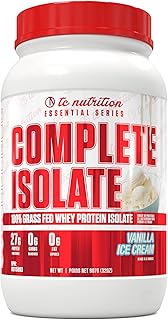 Complete Isolate 100% Grass Fed Whey Protein Isolate Powder - Zero Carbs or Fat, Gluten Free Whey Protein Powder, Build Muscle, Improve Recovery, Non-GMO Whey Isolate Protein Powder, Regularly Tested & Verified, Vanilla Ice Cream, 29 serv (2lb)
