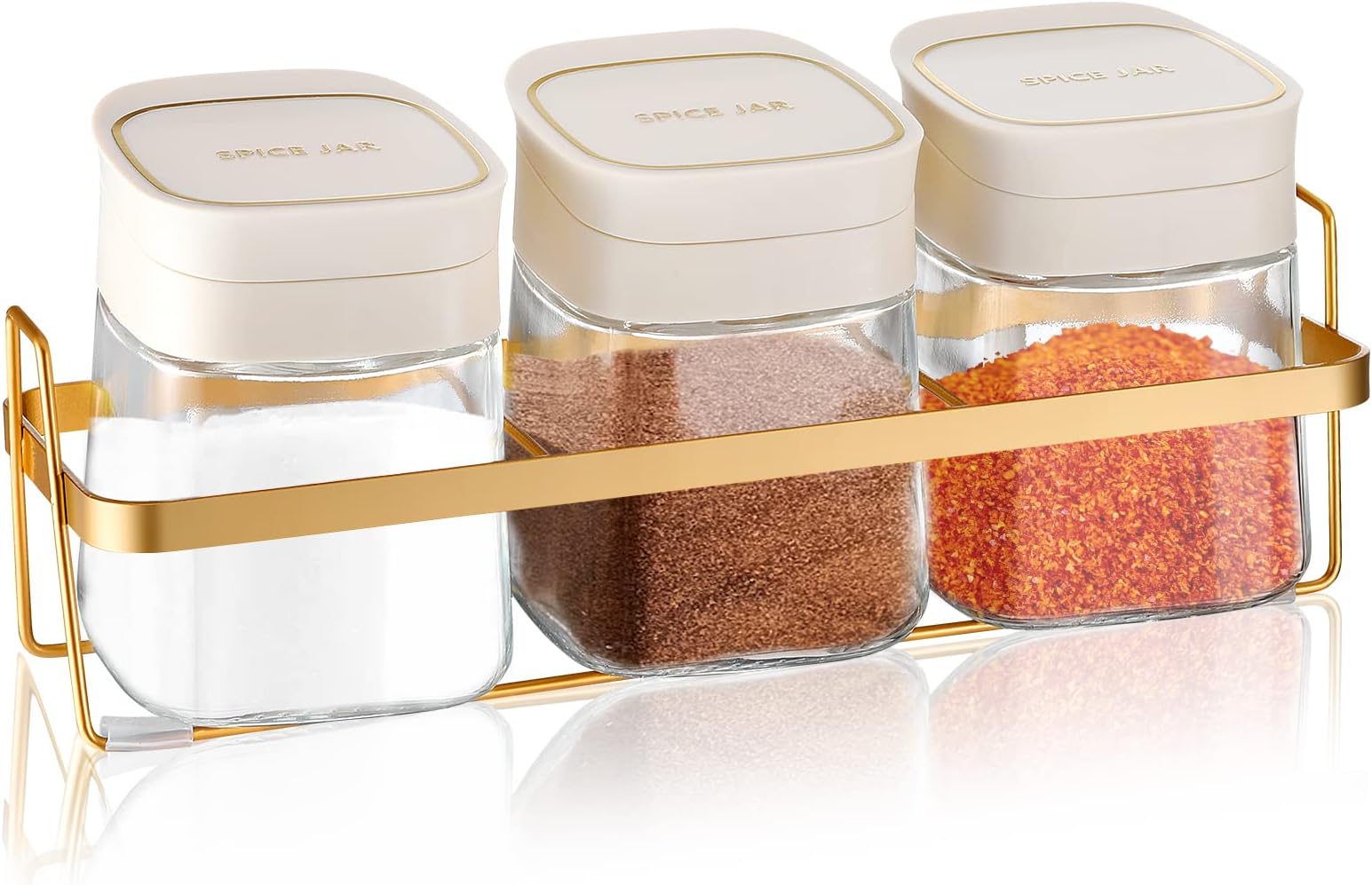 Amazon.com | ODILCO Condiment Jar Spice Container with Gold Rack and ...