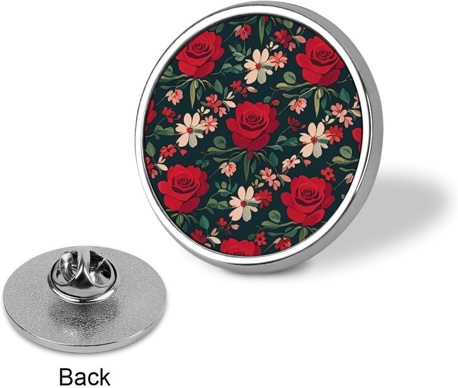Red Rose Round Badge Lapel Pin for Bag Hat Backpack image 3