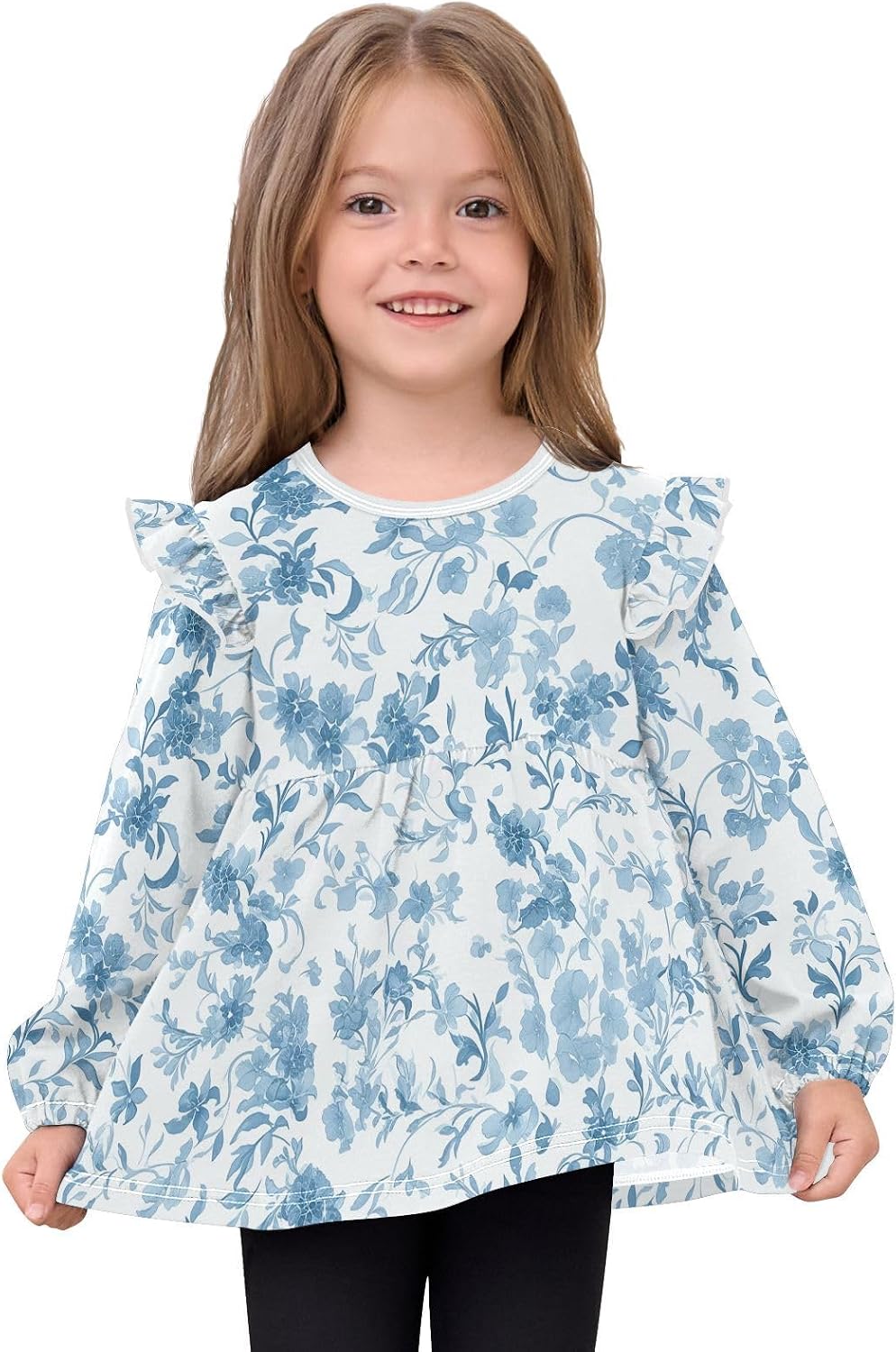 visesunny Toddler Clothes for Girls Dusty Miller Flower Long Sleeve Fall Shirts Cotton Top with Ruffle Collar